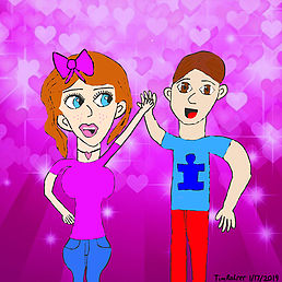 cartoon of girl and boy giving high five